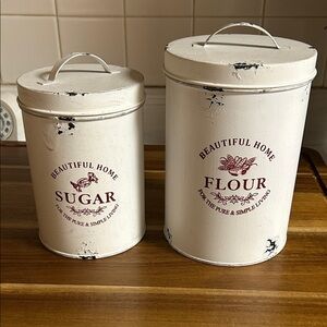 Vintage inspired distressed White Sugar and Flour Canister Set